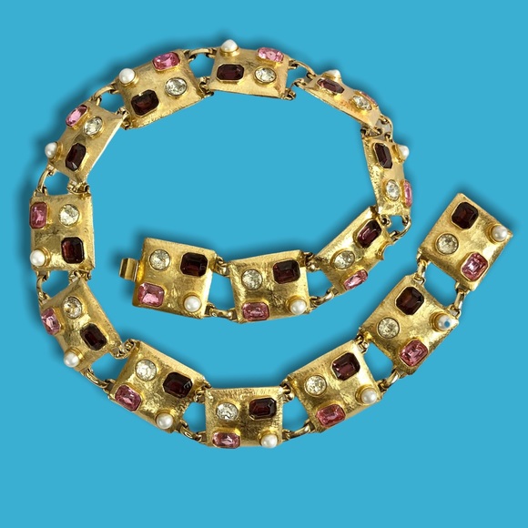 VINTAGE STATEMENT BELT 1960’s Encrusted Gemstone and Costume Pearl OOAK - Picture 8 of 16